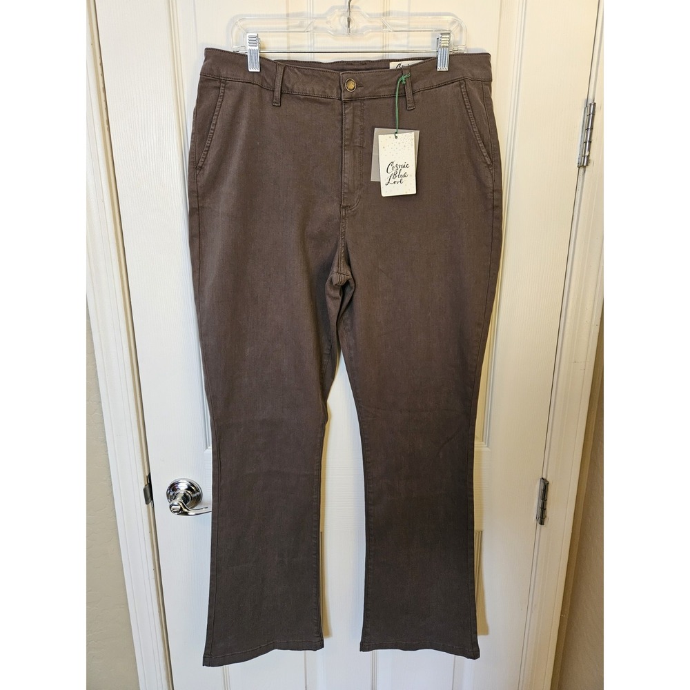 NWT Cosmic Blue Love Desert Brown Bootcut Pants Faux Back Pockets, Sz. 33
